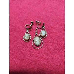 Vintage Cameo Earrings & Pendant Set 12k Gold Fill Teardrop